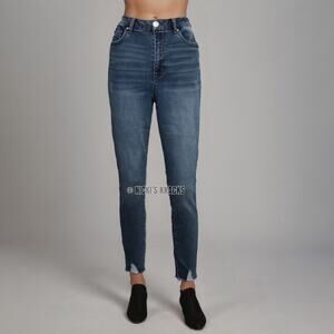 Refuge High Rise Skinny Jeans Frayed Hem Stretch Blue Denim Curvy Size 9